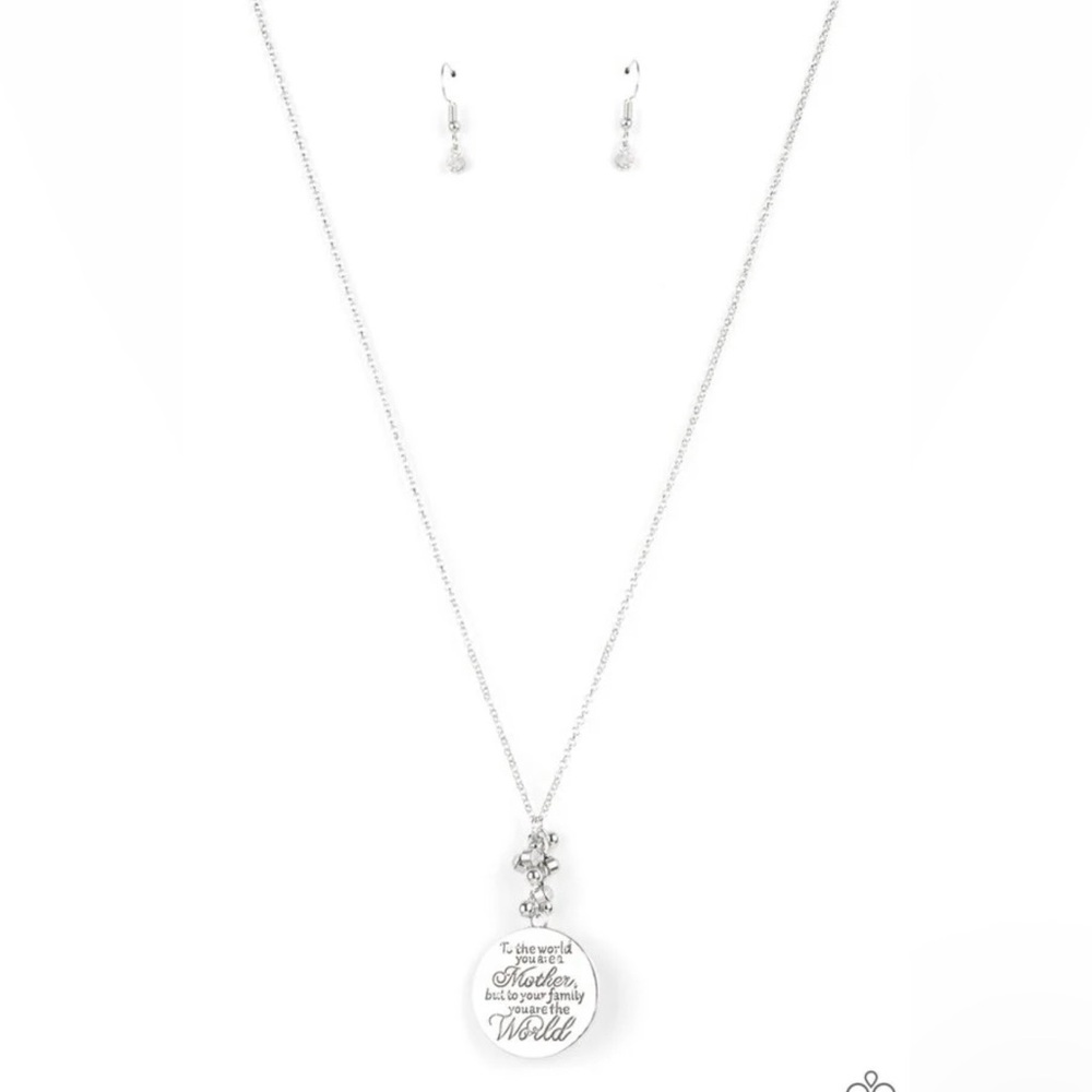 New Paparazzi Mother Engraved Silver Pendant Necklace and Earring Set